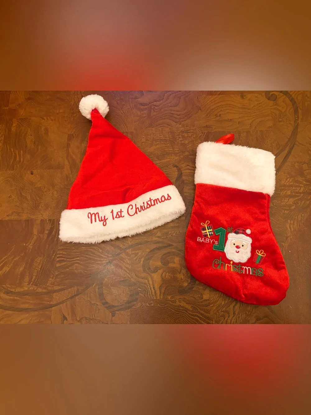 My 1st Christmas Hat and Baby's 1st Christmas Stocking Set Red & White
